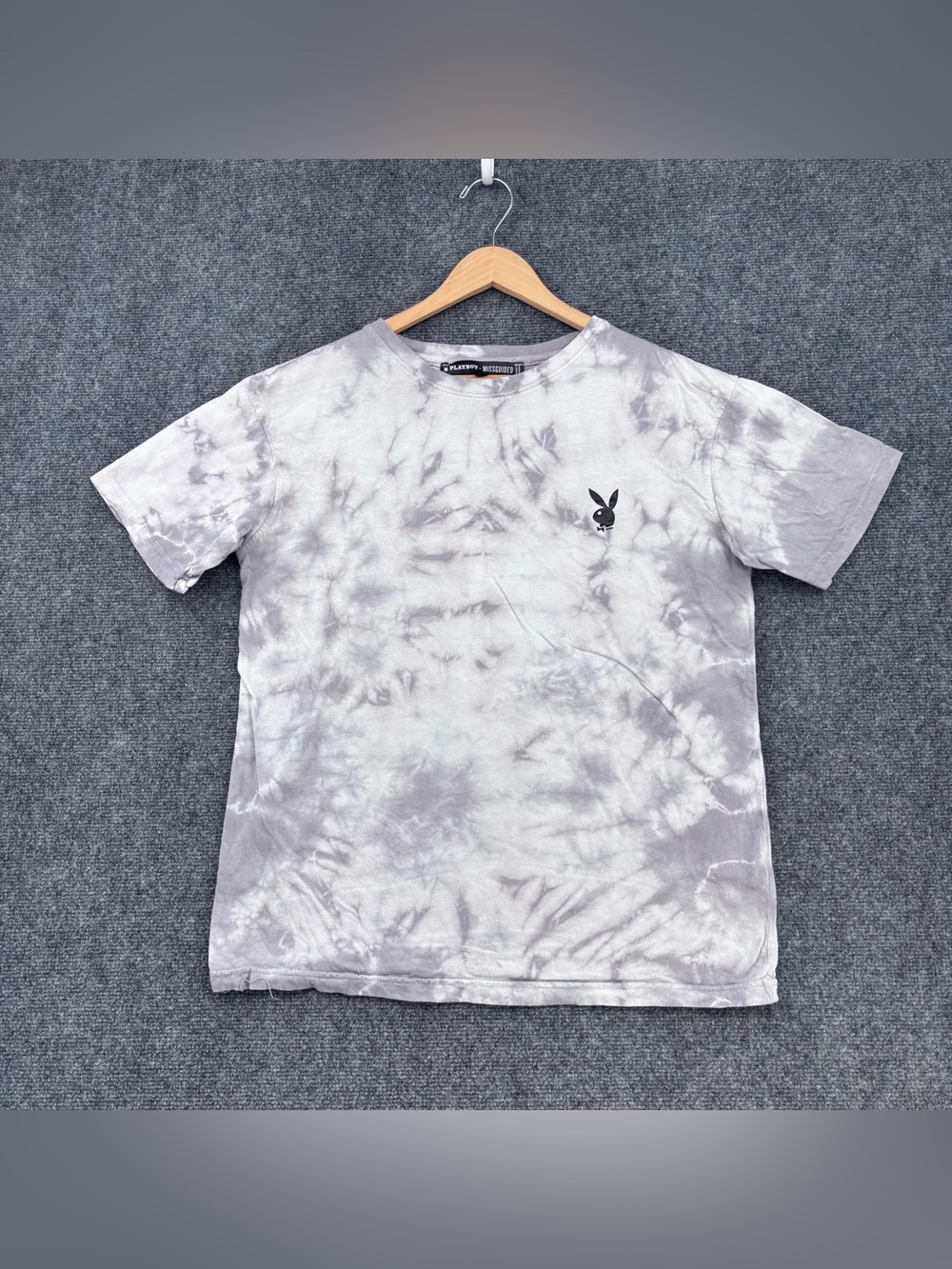 Playboy Missguided Gray & White Tie Dyed T Shirt Women’s M